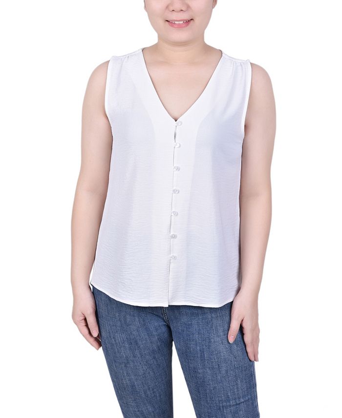 NY Collection Petite Sleeveless Button-Front Blouse - Macy's