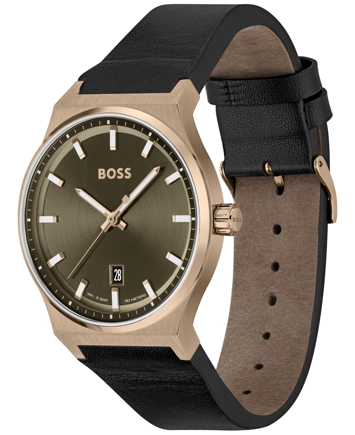 Hugo Boss Men's Candor Quartz Basic CalendarLeather Watch 41mm - Black