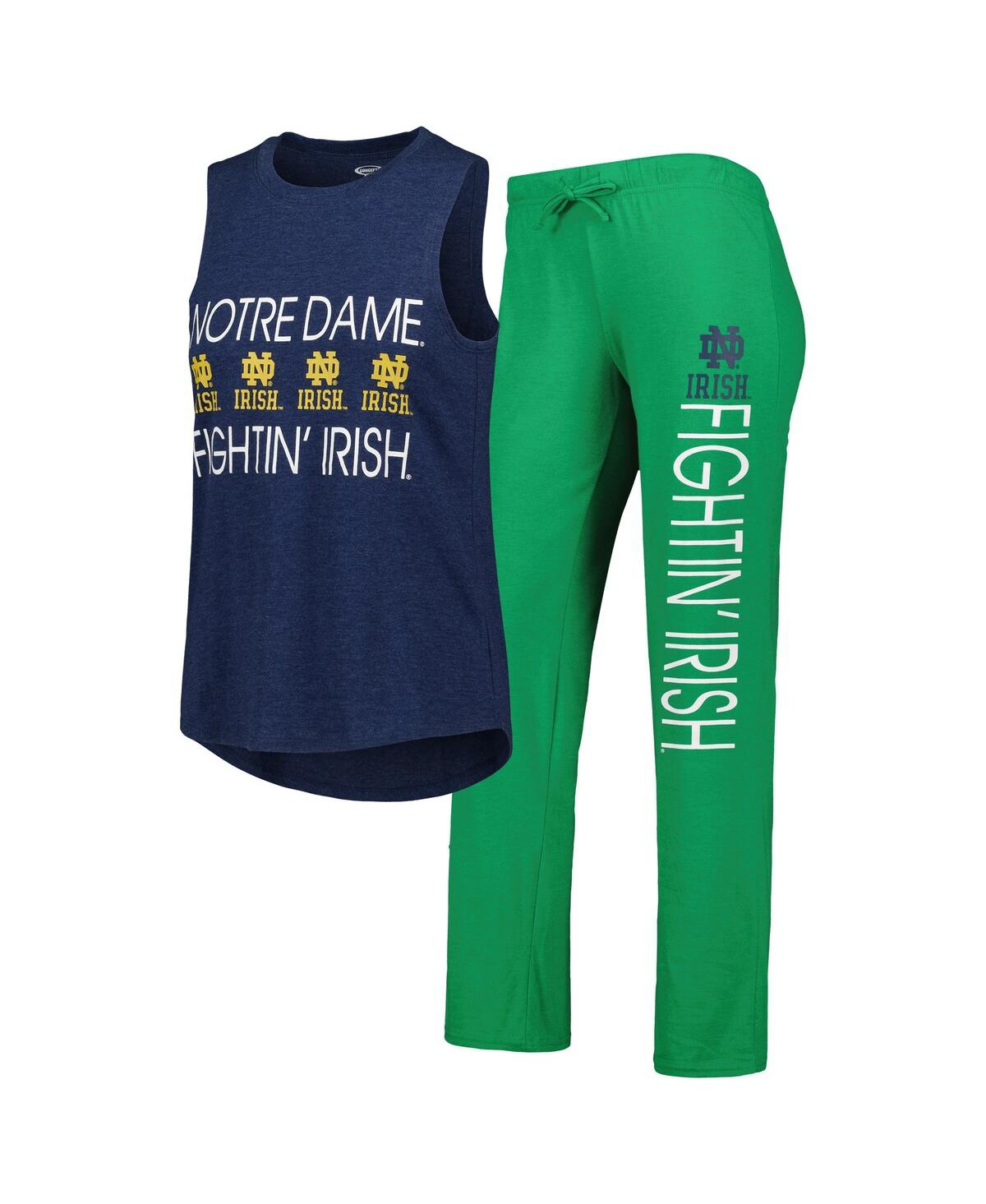 Concepts Sport Women's  Heather Green, Heather Navy Notre Dame Fighting Irish Tank Top And Pants Slee In Heather Green,heather Navy