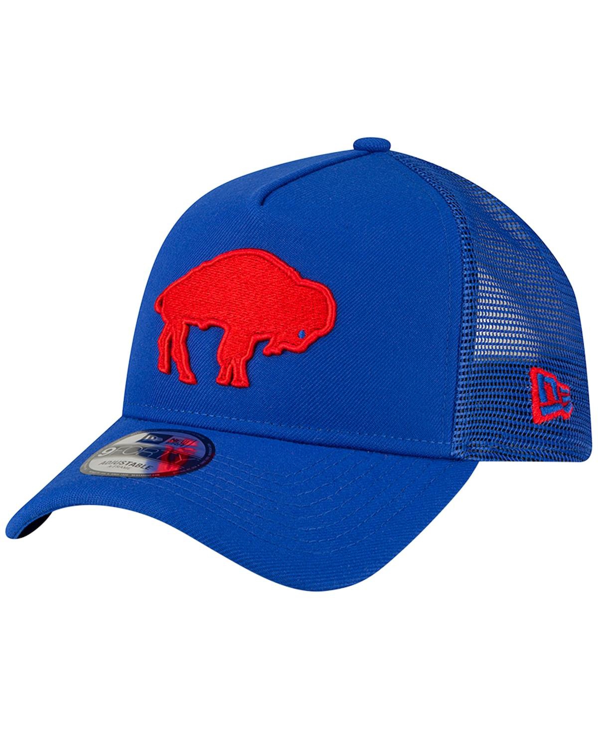 NEW ERA MEN'S NEW ERA ROYAL BUFFALO BILLS THROWBACK LOGO A-FRAME TRUCKER 9FORTY ADJUSTABLE HAT 