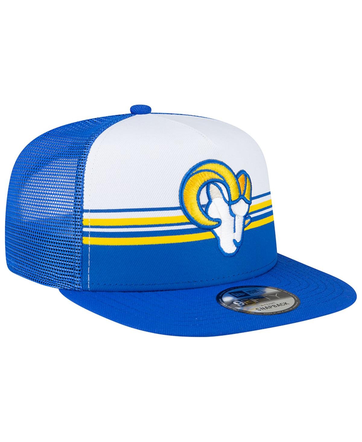 Men's New Era Royal Los Angeles Rams Striped A-Frame 9FIFTY Trucker Snapback Hat - Royal