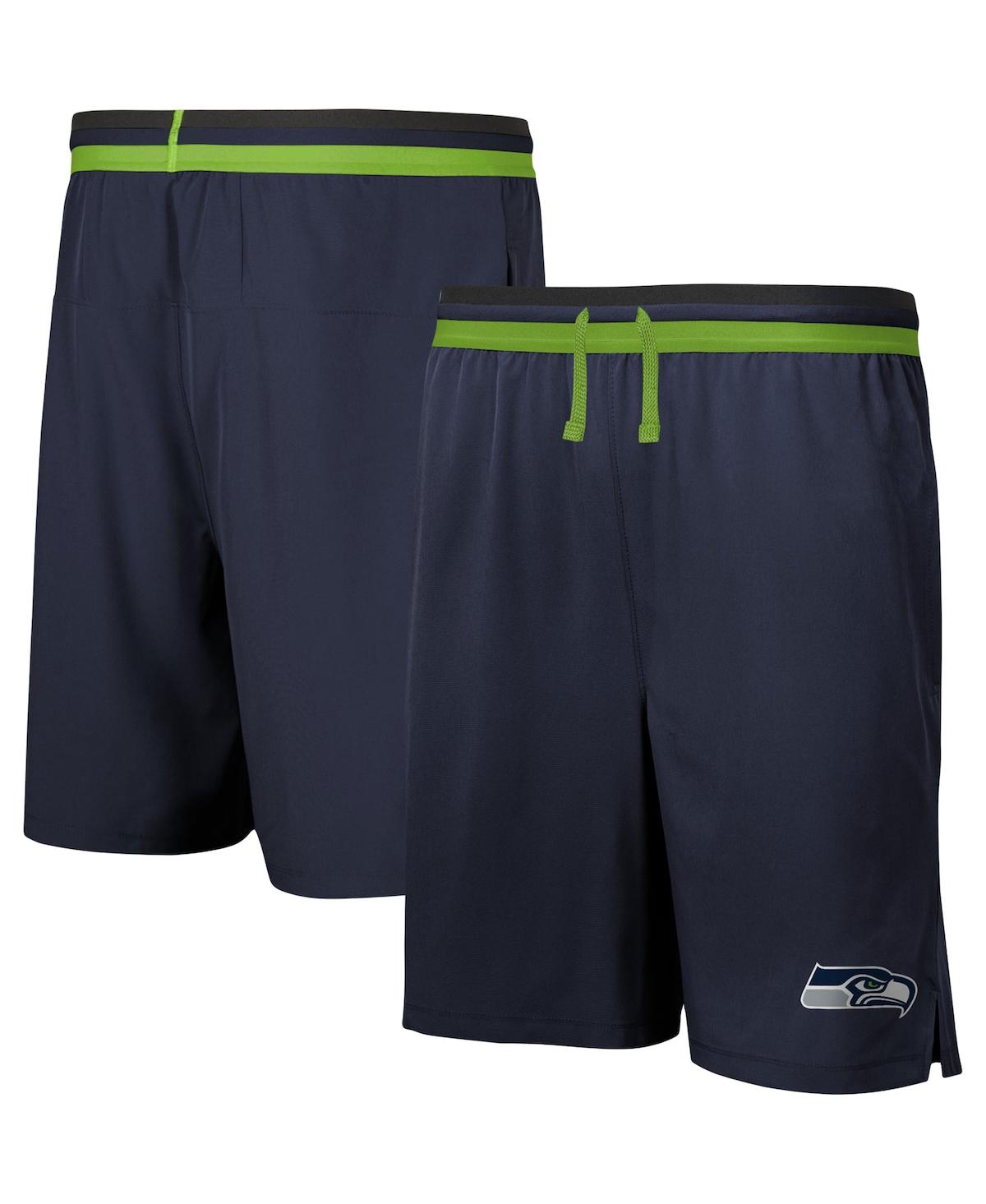 Men's Navy Seattle Seahawks Cool Down Tri-Color Elastic Training Shorts - Navy