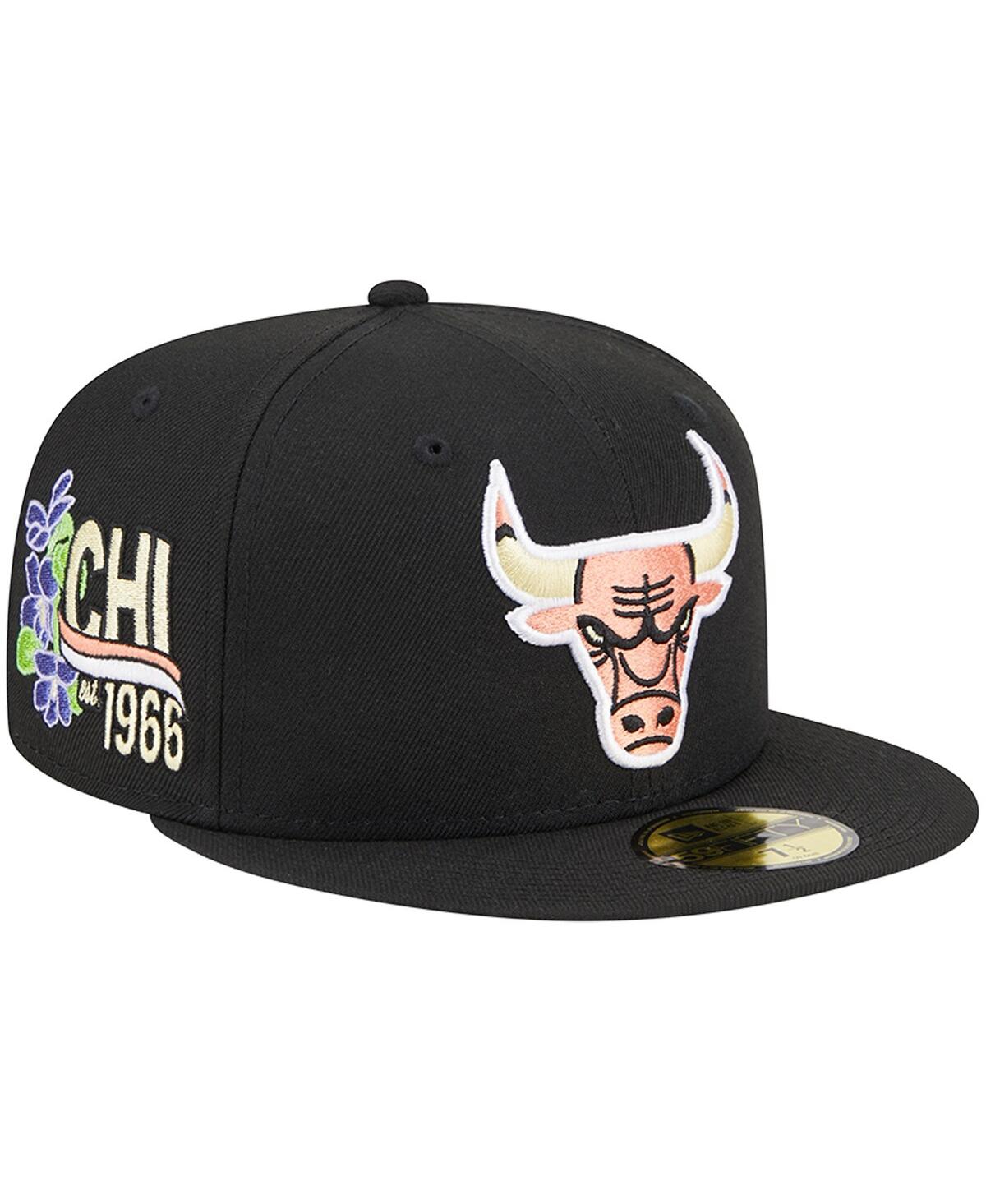 Men's New EraChicago Bulls Floral Side 59FIFTY Fitted Hat - Black