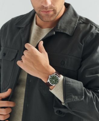 Men's Datron Automatic Swiss Automatic Brown Leather Strap Watch 40mm