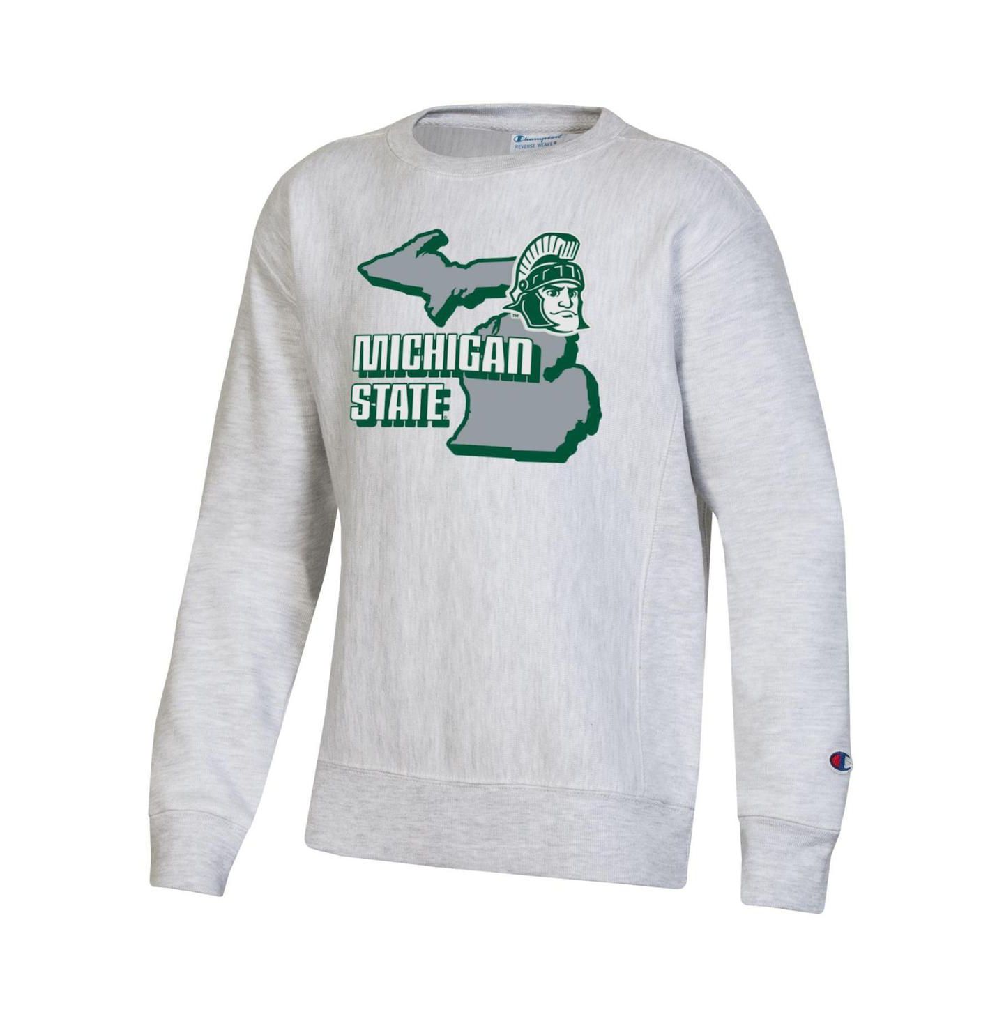 Толстовка Champion Heather Gray Michigan State Spartans Reverse Weave Pullover Sweatshirt для мальчиков — фото 3