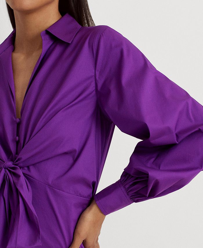 Lauren Ralph Lauren Women's Tie-Front Cotton-Blend Shirtdress - Macy's