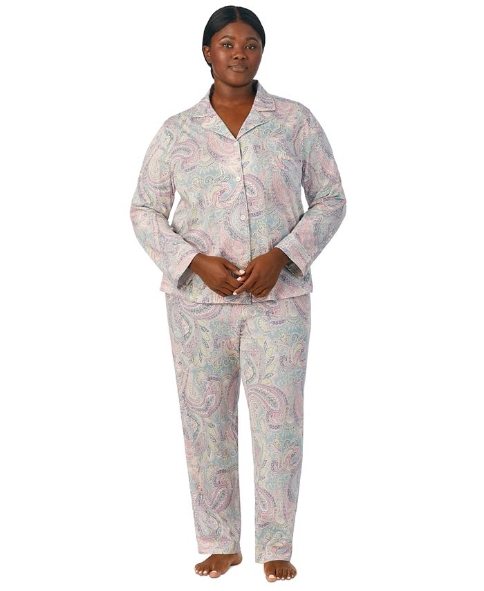 Lauren Ralph Lauren Plus Size 2-Pc. Paisley Notched-Collar Pajamas Set -  Macy's