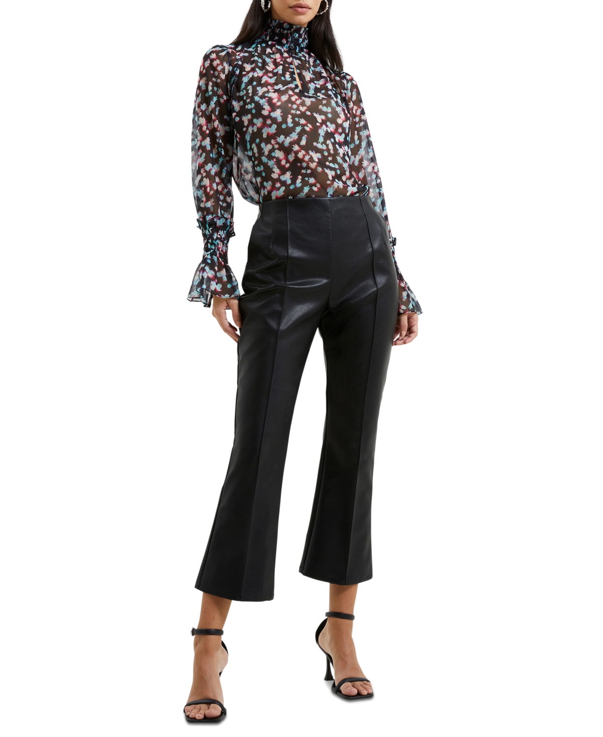 Shop French Connection Women's Claudia Faux-leather Kick-flare Pants In Blackout