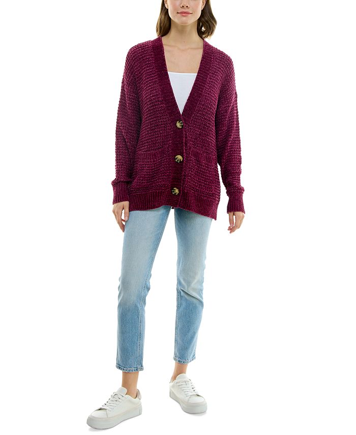 Ultra Flirt Juniors' Chenille Ribbed PatchPocket Cardigan Macy's