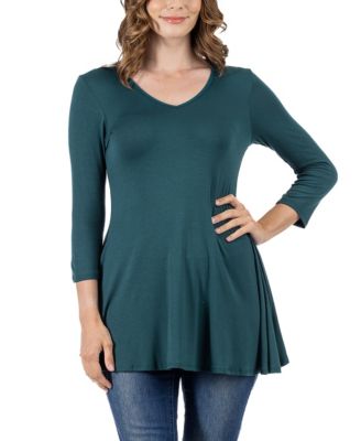 Women's Three Quarter Sleeve V-neck Tunic Top