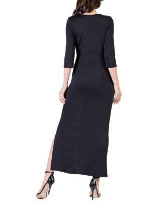 Women's Fitted V-neck Side Slit Maxi Dress