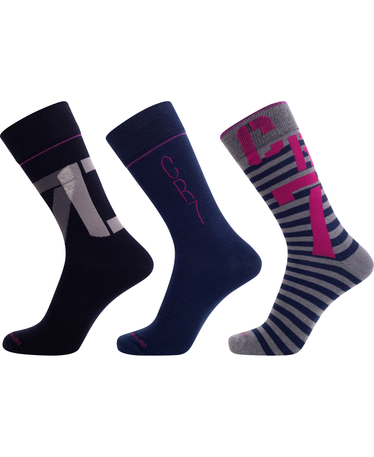 Men's Fashion Socks, Pack of 3 - Blue, Black, Gray, Pink