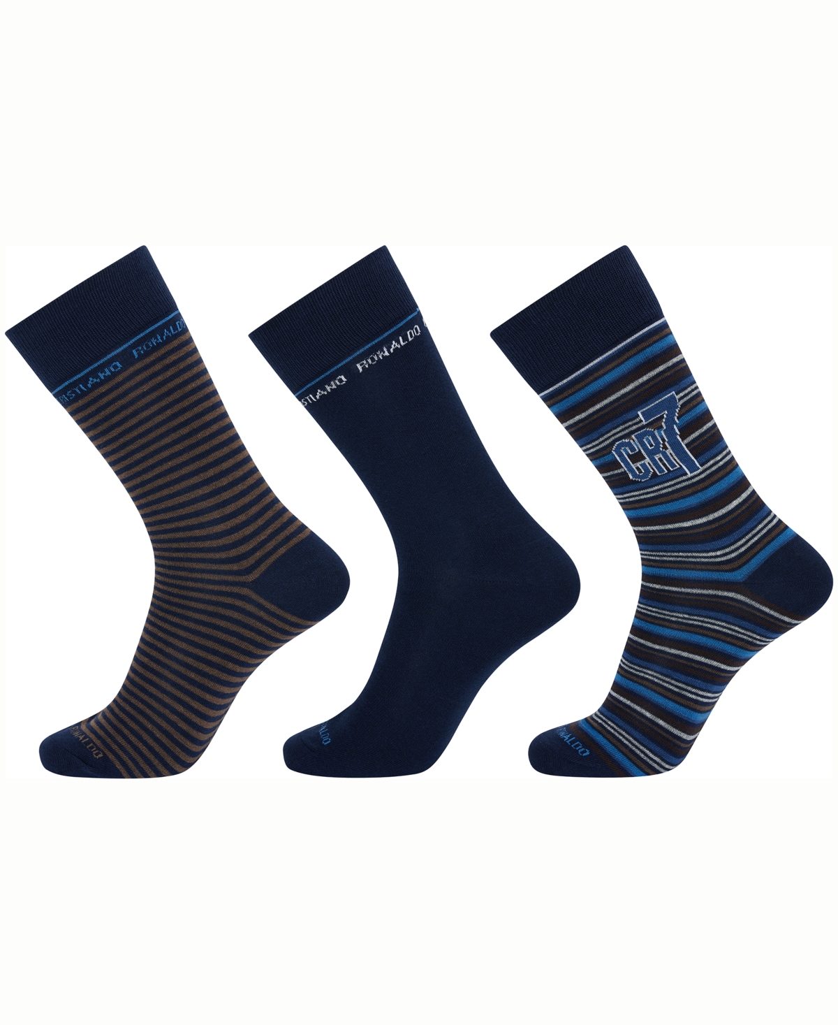 Men's Fashion Socks, Pack of 3 - Black, Blue, Gray