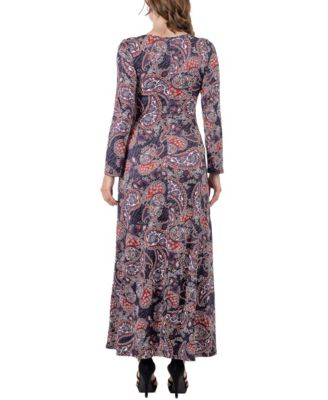 Women's Long Sleeve Paisley A-Line Maxi Dress