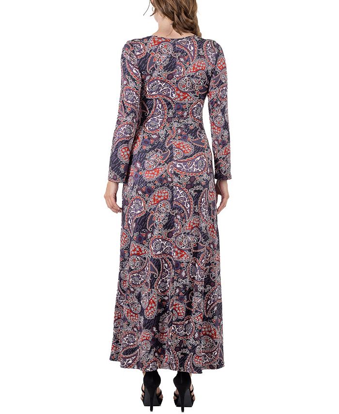 24seven Comfort Apparel Women's Long Sleeve Paisley A-Line Maxi Dress ...