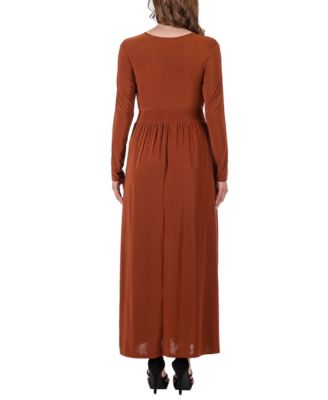 Women's Long Sleeve V-neck Side Slit Maxi Dress