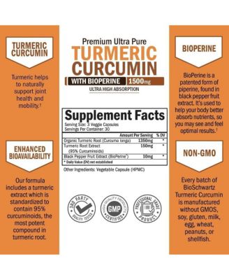 Turmeric Curcumin with BioPerine 1500mg - Natural Joint Support with 95% Standardized Curcuminoids & Black Pepper Extract for Ultra High Absorption & Potency - Non GMO - Gluten Free - 90 Capsules