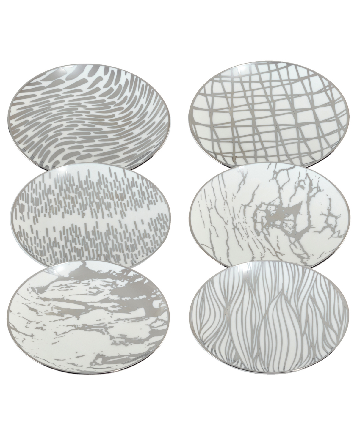 CERTIFIED INTERNATIONAL MATRIX SILVER-TONE PLATED CANAPE PLATES SET OF 6, SERVICE FOR 6