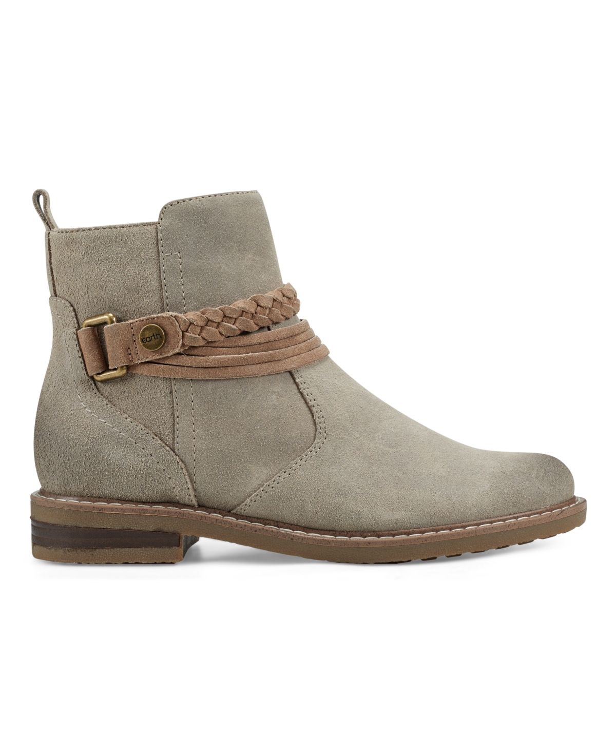 Earth Women's Jeno Round Toe Woven Casual Stacked Heel Booties -Suede