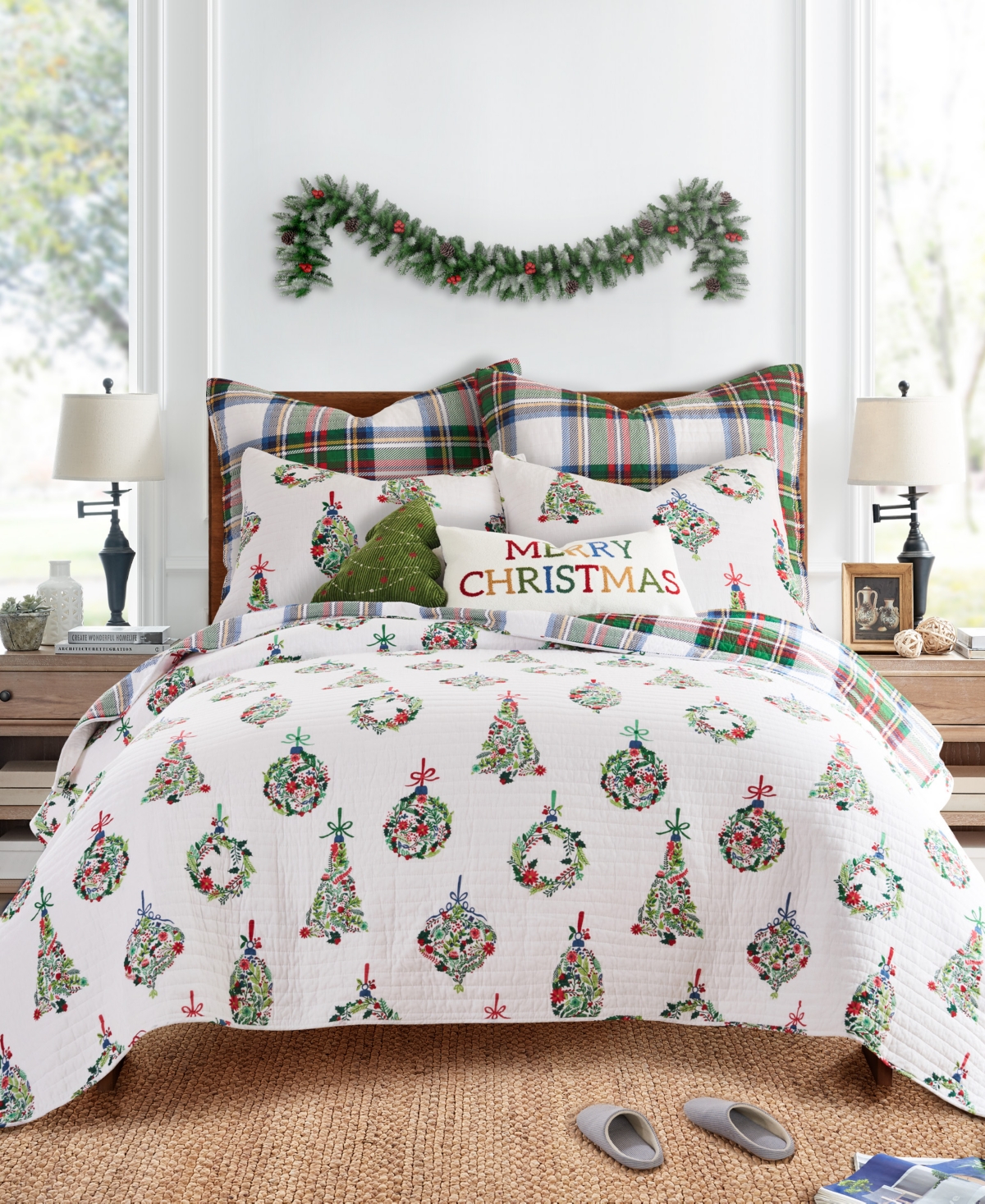 Levtex Festive Baubles Merry Christmas Decorative Pillow, 12" X 24" In Multi
