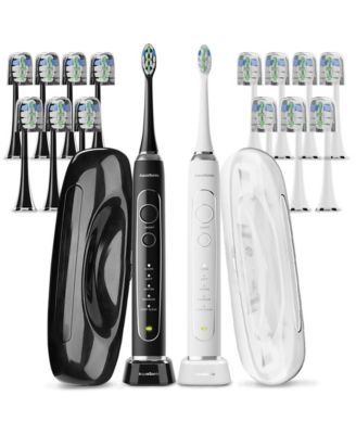 Elite Duo Rechargeable  Electric Toothbrush Set – ADA Accepted, 5 Modes, 2 Travel Cases, 16 Brush Heads (Black/White)