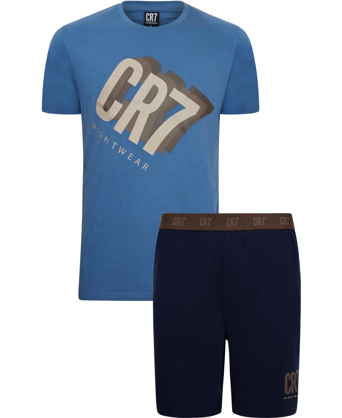 Cr7 Men's Cotton Loungewear Top And Short Set In Blue,brown,tan