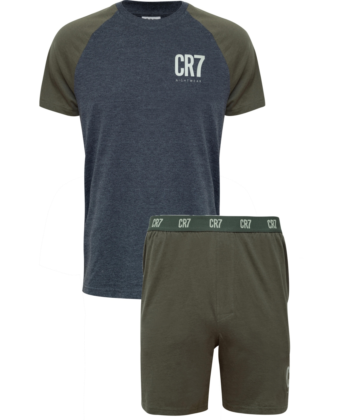 Men's Cotton Loungewear Top and Short Set - Green, Gray