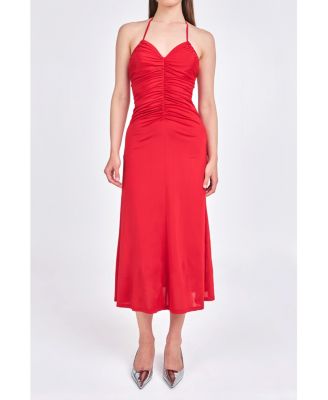 Women's Halter Ruched Midi Dress