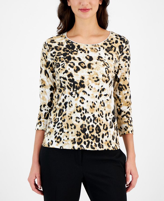 Karen Scott Petite Spotted Water 3/4-Sleeve Top, Created for Macy's ...