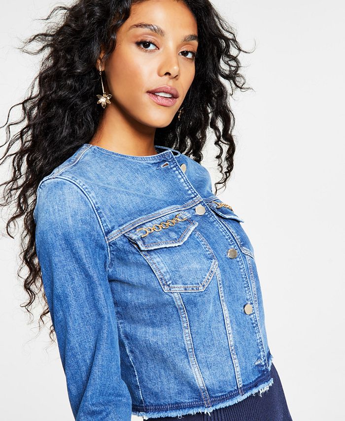 GUESS Women's Chain FrayHem LongSleeve Terrie Jacket Macy's