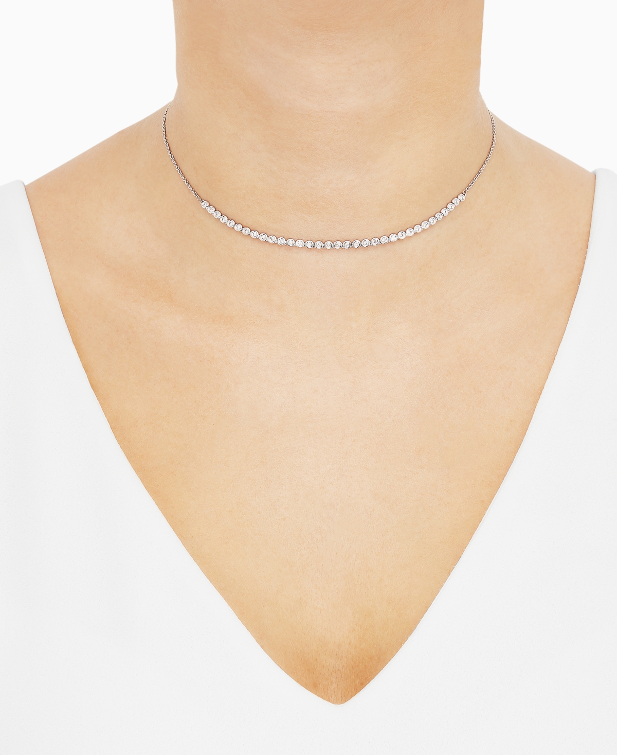 Diamond Bezel Collar Necklace (1/2 c. t.w.) in 10k White Gold, + extender - 10K White Gold