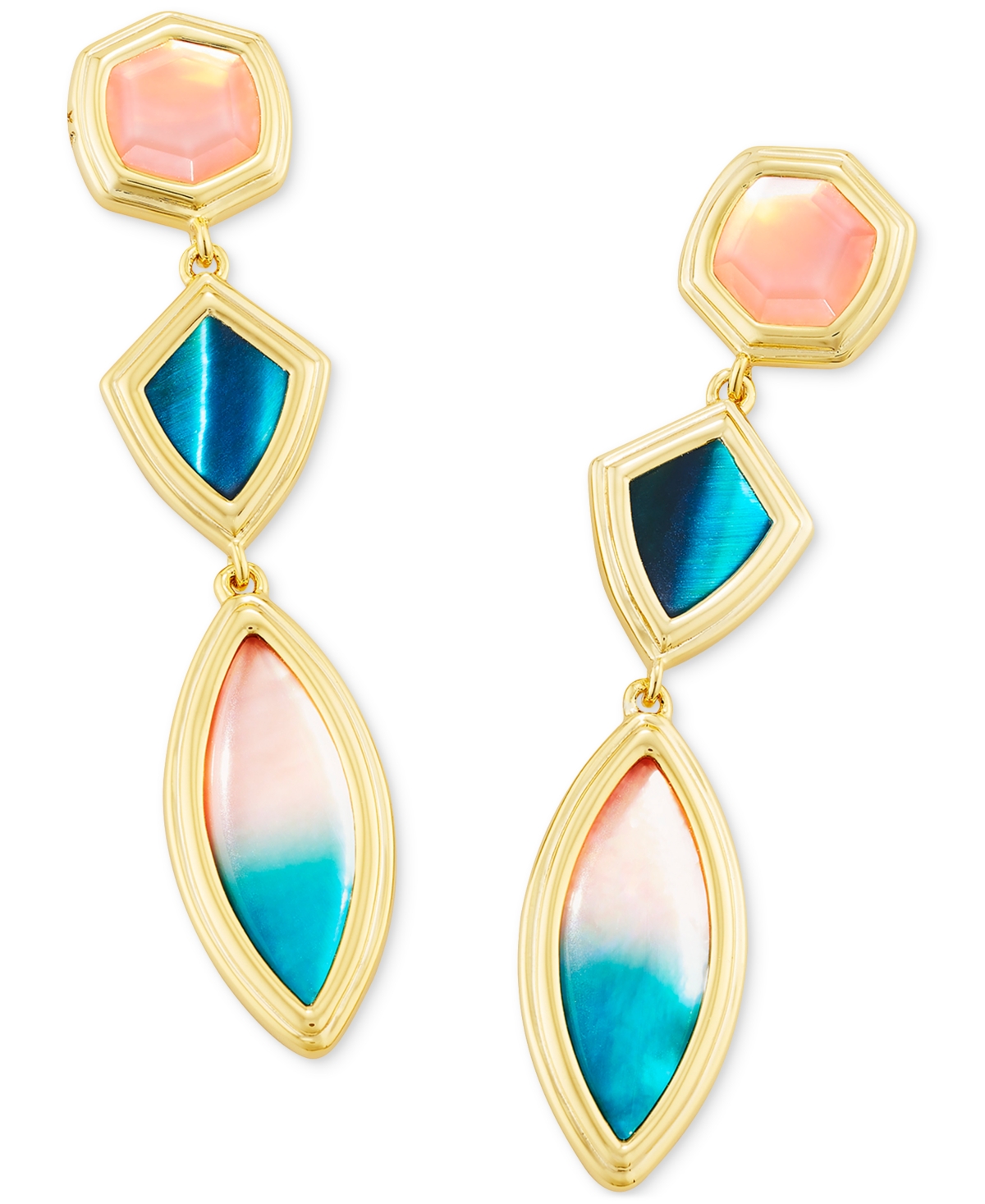 Kendra Scott 14k Gold-plated Mixed Stone Triple Drop Earrings In Teal Mix