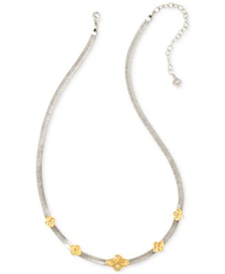 Kendra Scott - Rhodium-Plated & 14k Gold-Plated Medallion-Accent Herringbone Chain Collar Necklace, 16" + 3" extender