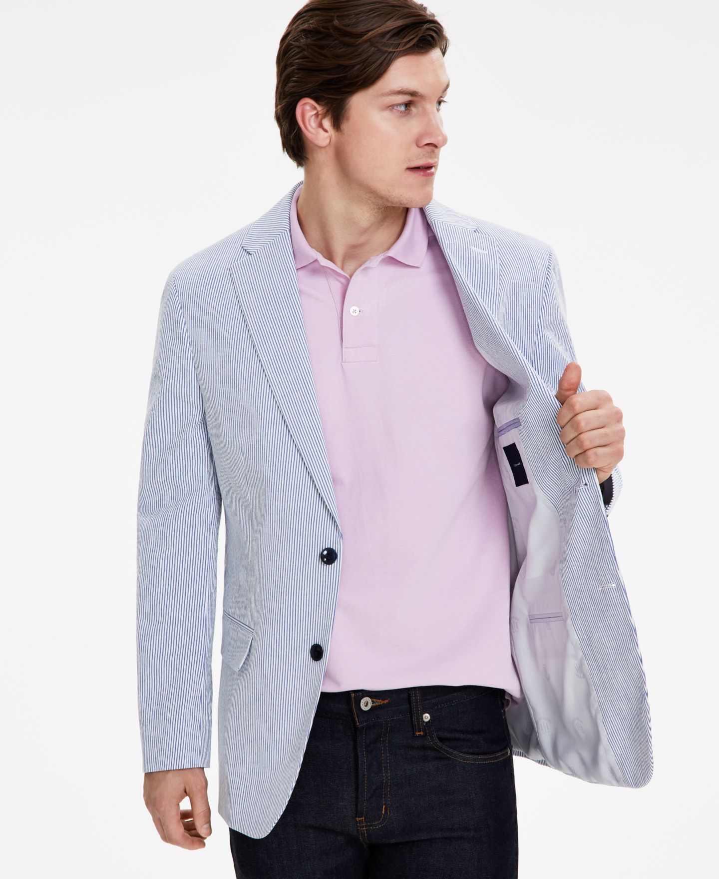 Мужской пиджак Tommy Hilfiger Modern-Fit Seersucker Sport Coat, цвет: Синий / Белый — фото 4