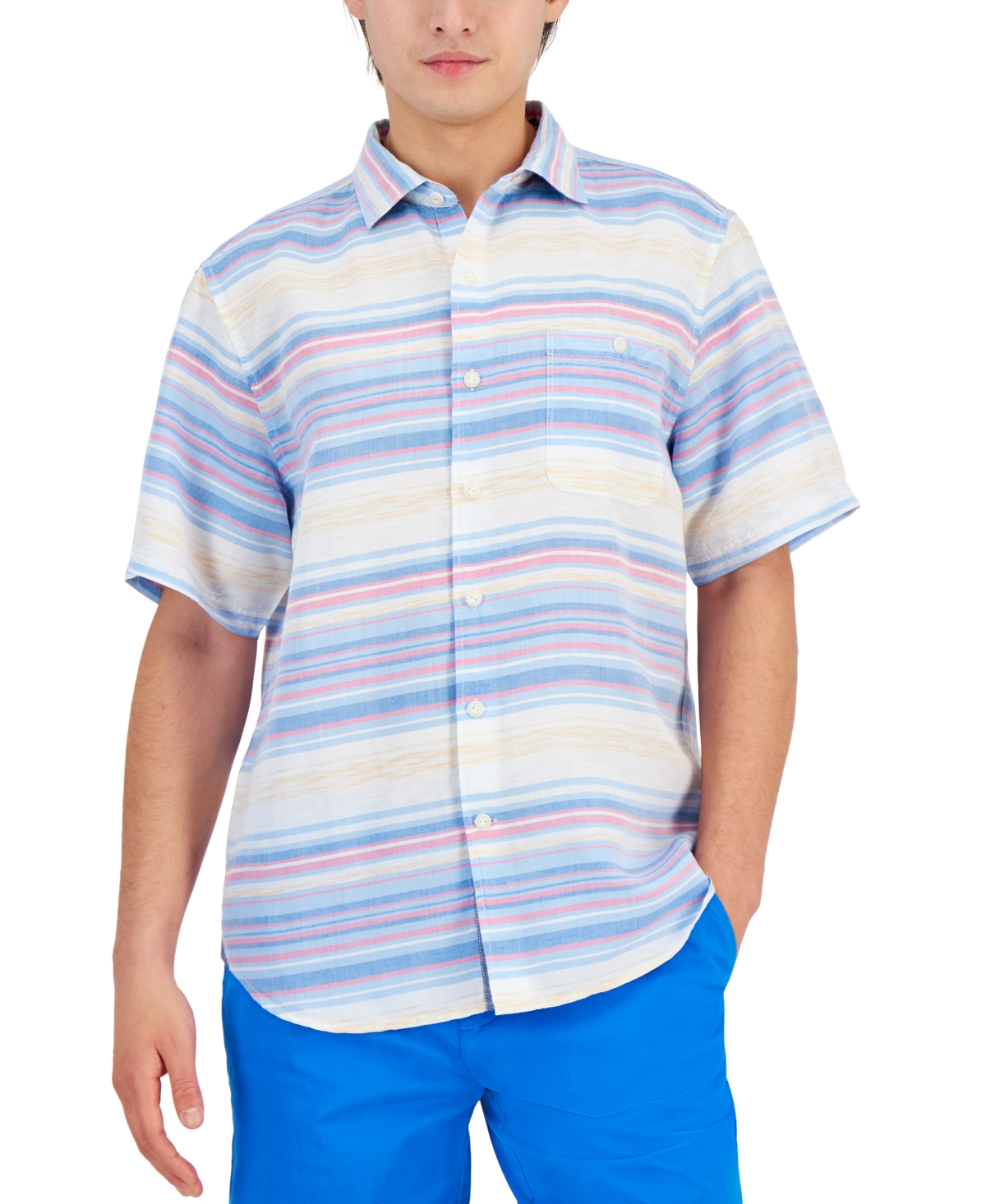 Tommy Bahama Men's Cloud Nine Short-sleeve Striped Button-front Shirt In Infinity Pool