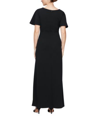 S.L. Fashions Women's Long Dress With Flutter Sleeves & V-Neck - Beaded Waist Detail, Petite Missy Size - View #6