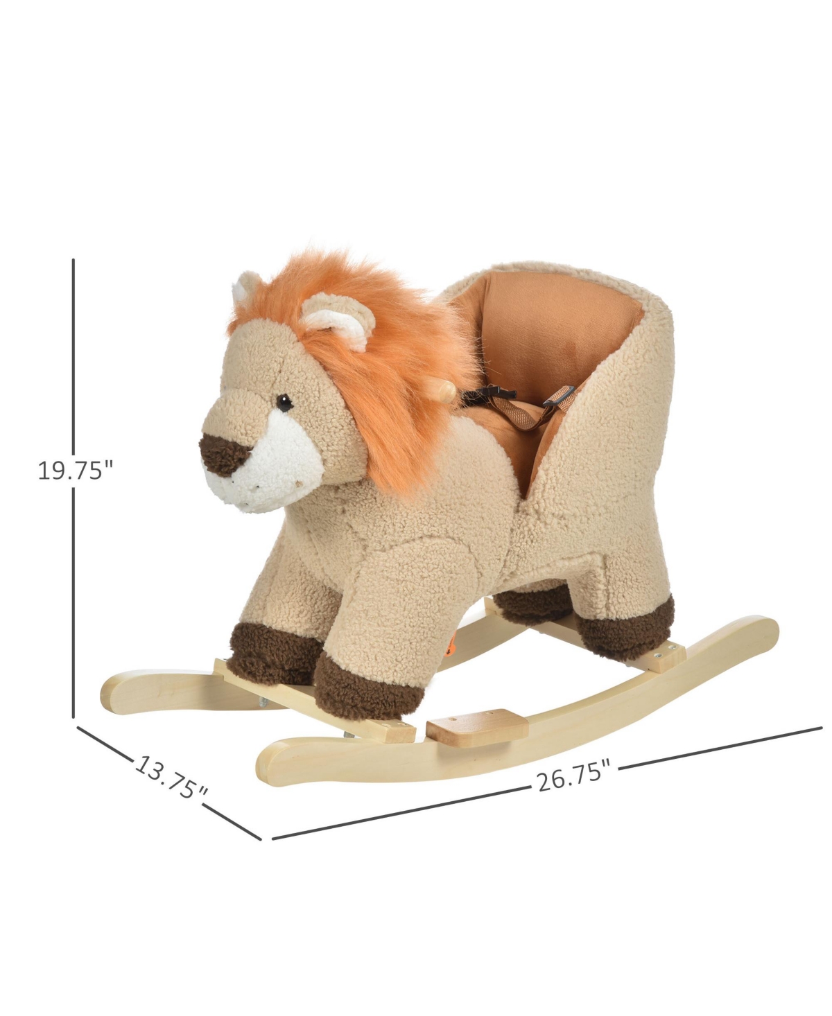 Qaba Baby Rocking Horse Lion with Sound, Plush Stuffed Rocking Animals, Wooden Rocking Horse with Seat Belt for 18-36 Months Boys and Girls Gift, Brow