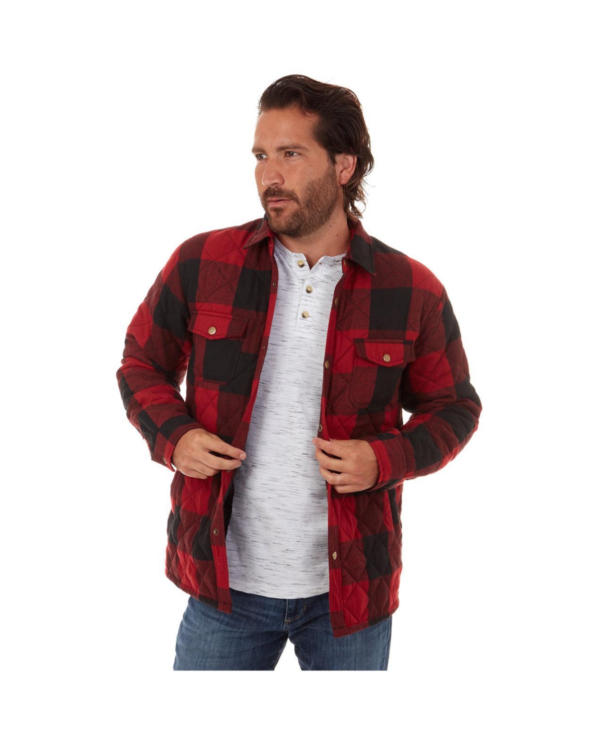 Clothing Men's Heavy Quilted Plaid Shirt Jacket - Dark red