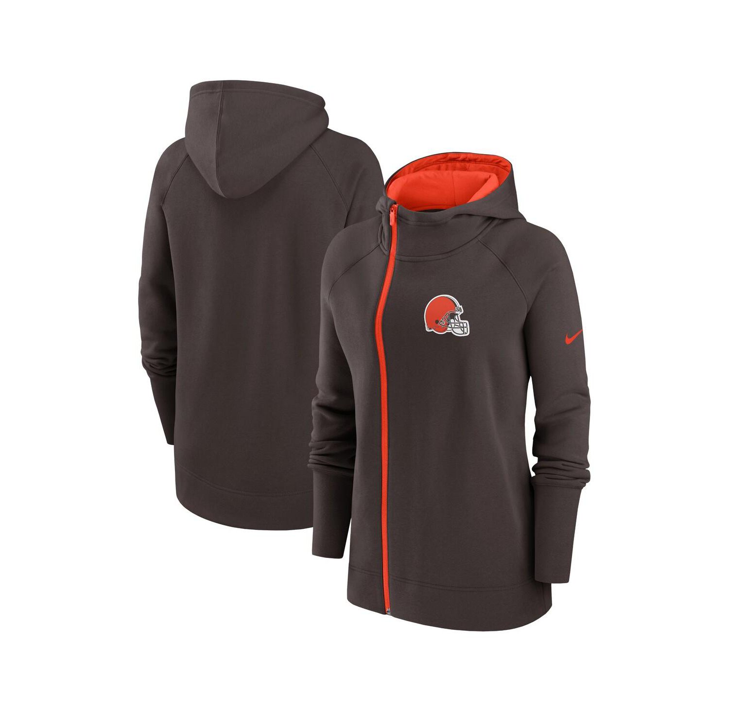 Women's Brown Cleveland Browns Asymmetrical Raglan Full-Zip Hoodie