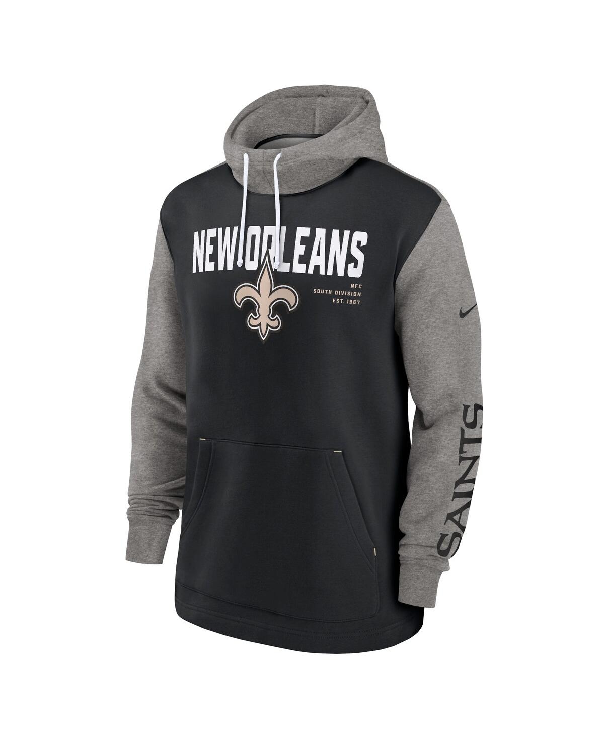 Shop Nike Men's  Black New Orleans Saints Fashion Color Block Pullover Hoodie