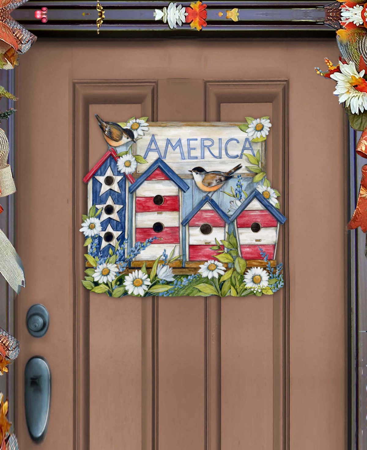 Designocracy Holiday Wooden Wall Decor Door Decor American Birdhouse S. Winget In Multi Color