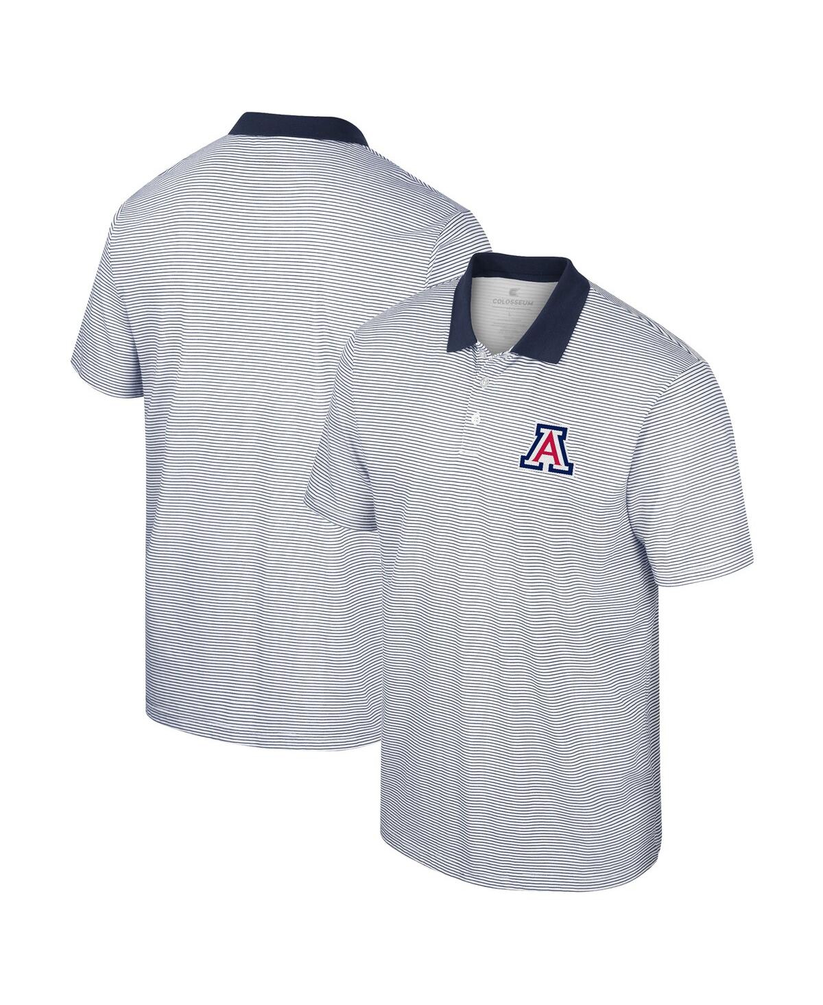 Shop Colosseum Men's  White, Navy Arizona Wildcats Print Stripe Polo Shirt In White,navy