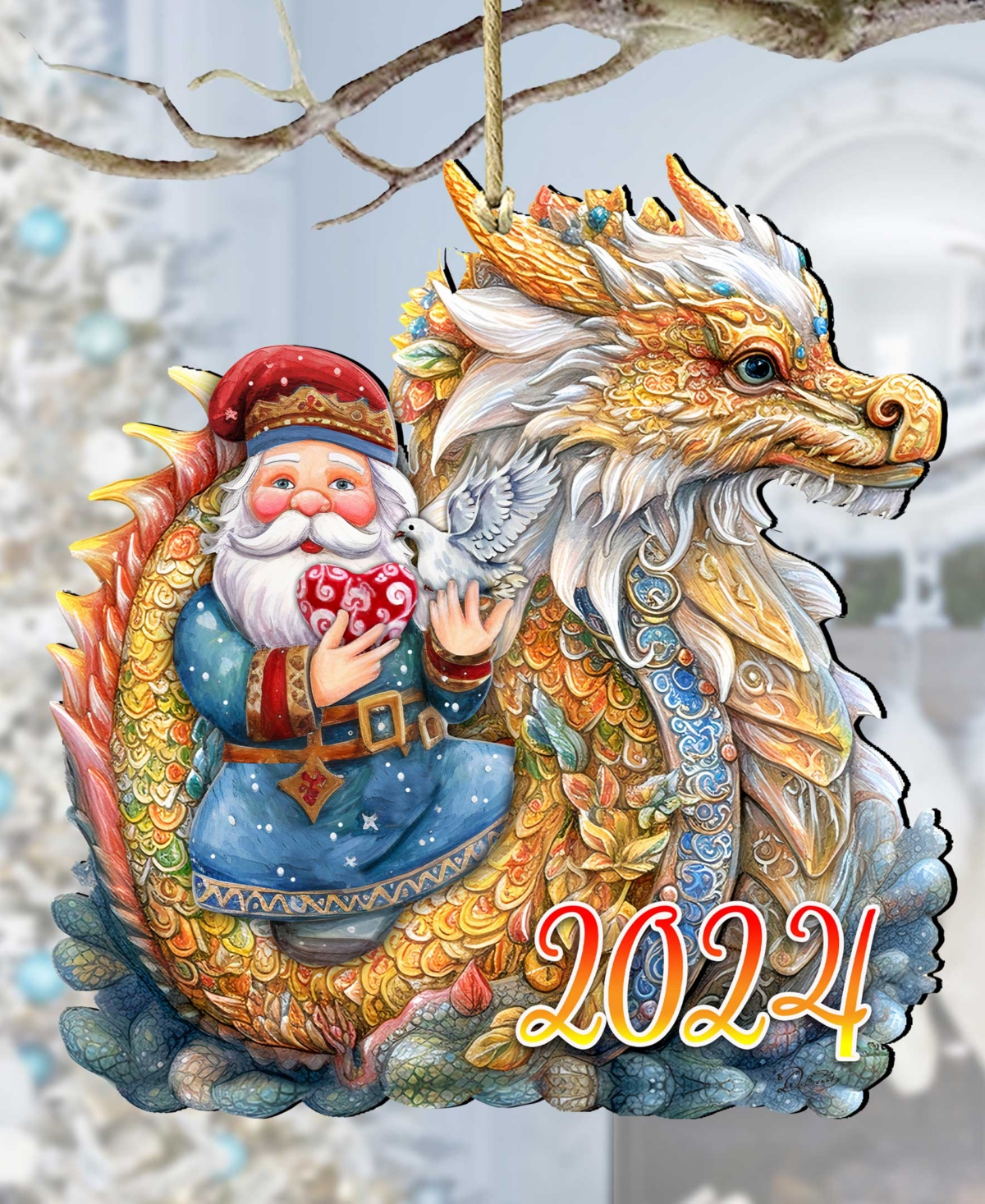 Designocracy Santa With Dragon Christmas Wooden Ornaments Holiday Decor G. Debrekht In Multi Color