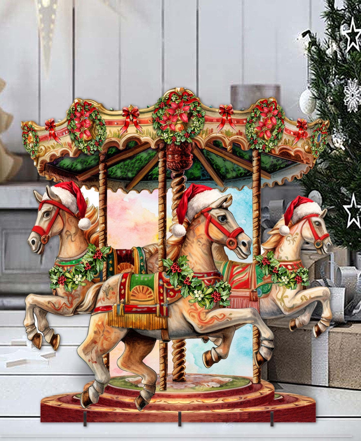 Designocracy Christmas Carousel 32" Christmas Outdoor Yard Decor G. Debrekht In Multi Color