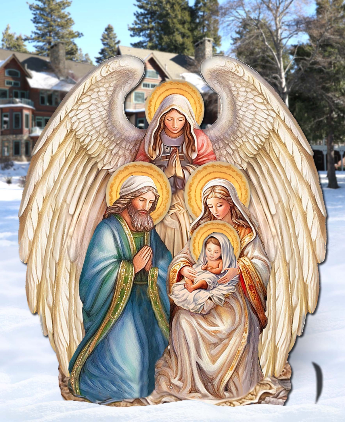 Designocracy Nativity With Angel 32" Outdoor Christmas Free Standing Garden Decor G. Debrekht In Multi Color