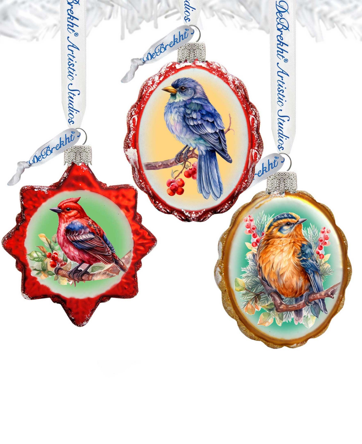 Designocracy Forest Birds Keepsake Mercury Glass Christmas Ornaments Set Of 3 G. Debrekht In Multi Color