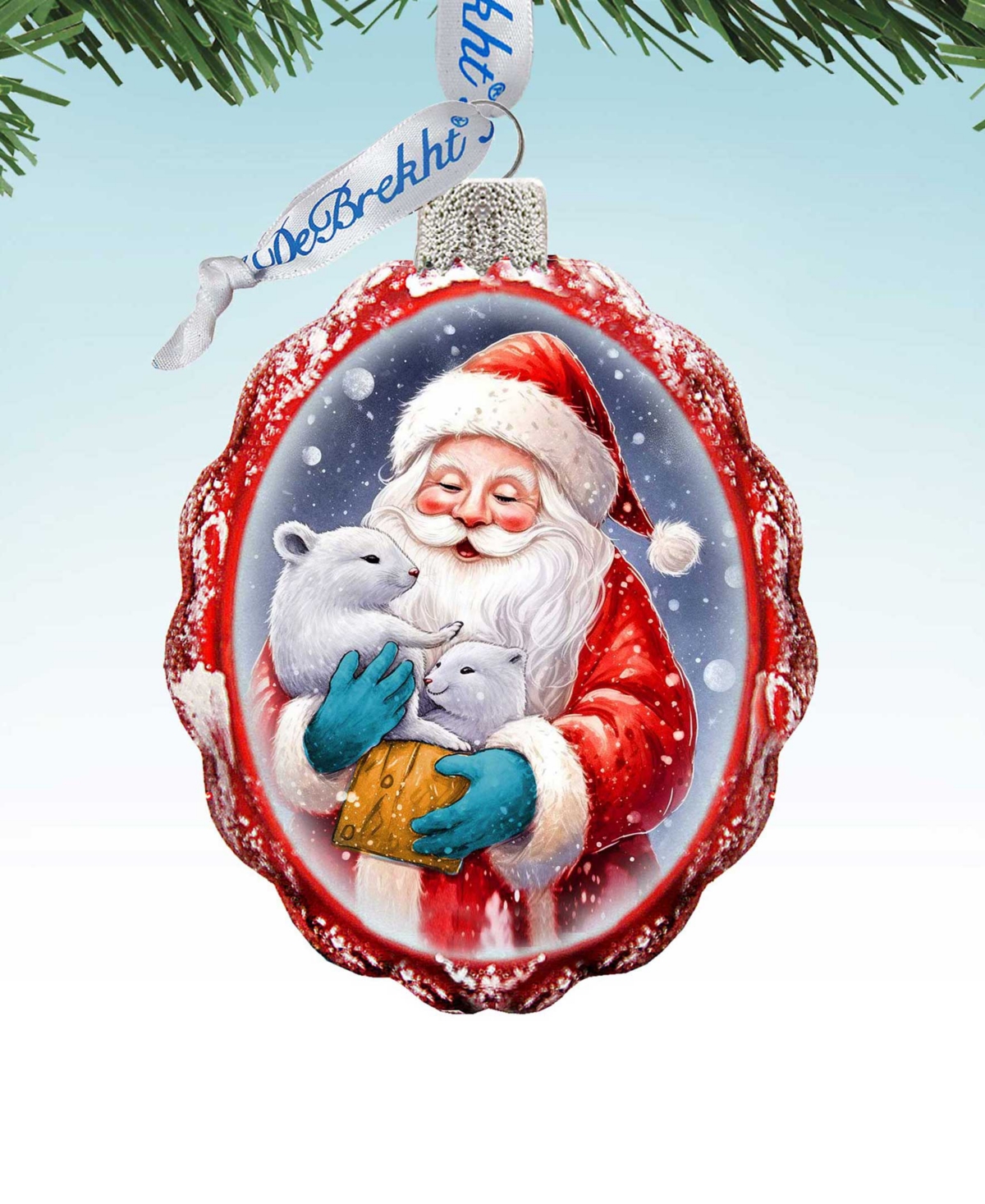 Designocracy Santa With Cubs Keepsake Mercury Glass Christmas Ornaments G. Debrekht In Multi Color