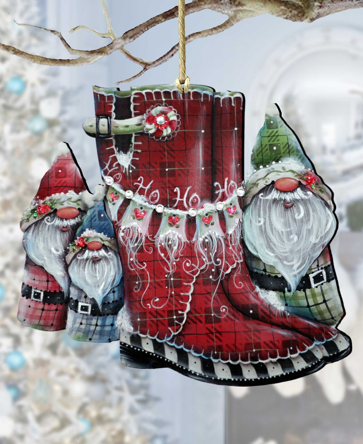Designocracy Hello Christmas Boots Christmas Wooden Ornaments Holiday Decor J. Mills-price In Multi Color