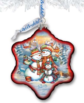 Cheerful Snowmen Snowflake Mercury Christmas Glass Ornaments G. DeBrekht