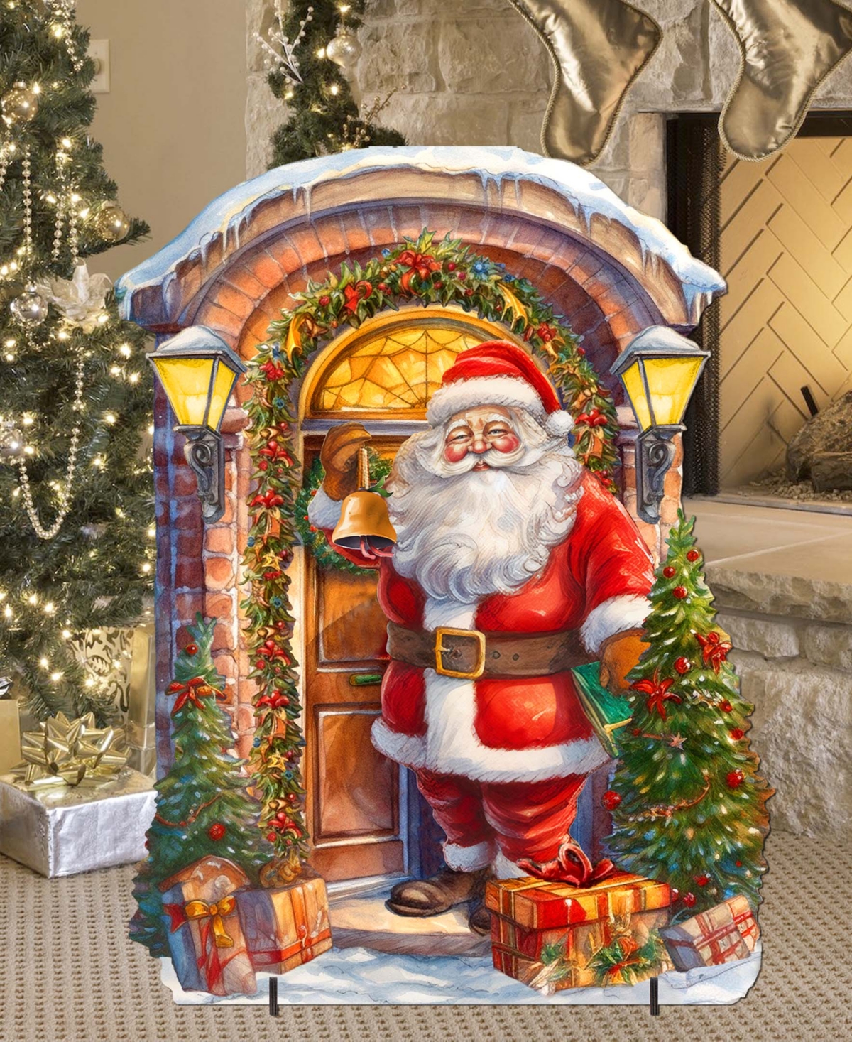 Designocracy Knocking The Door Santa 32" Christmas Outdoor Lawn Decor G. Debrekht In Multi Color